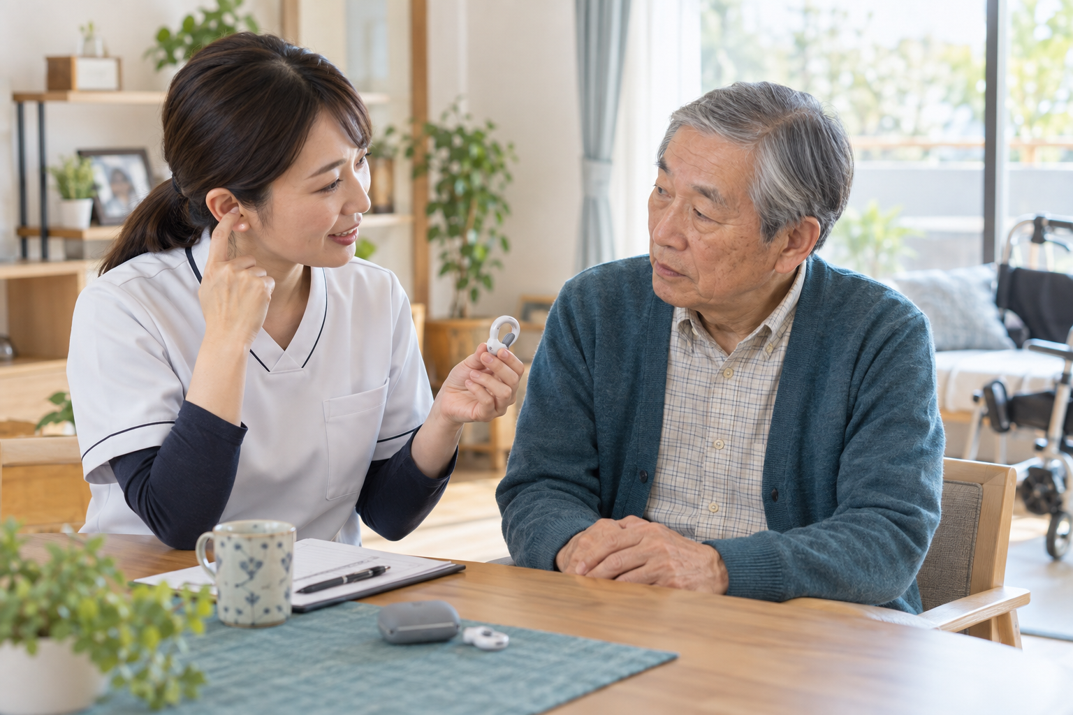 パーキンソン病のtVNSについて作業療法士と相談する場面