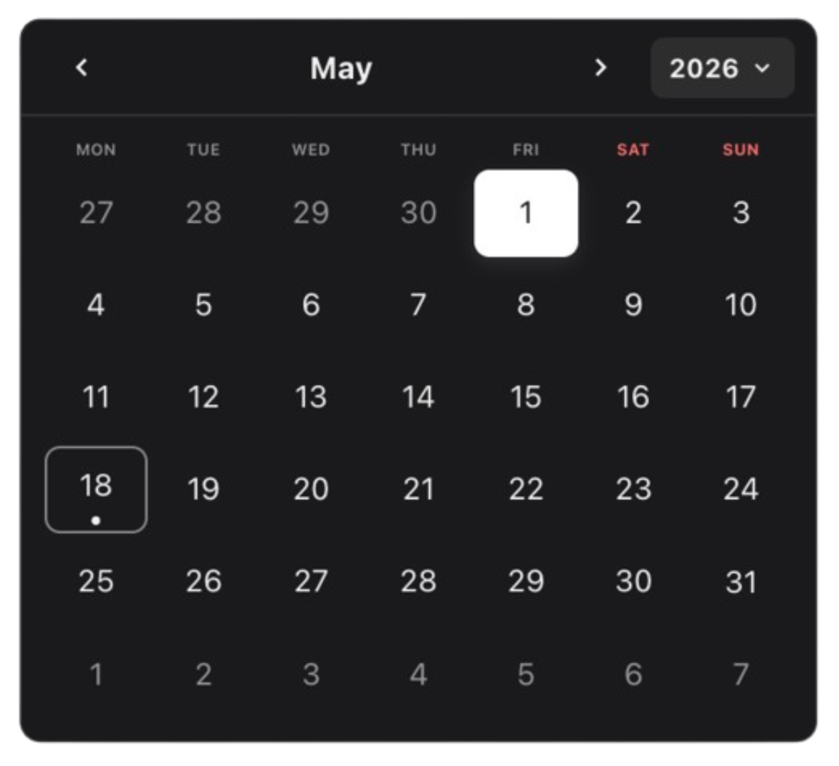 Compact DateForge calendar