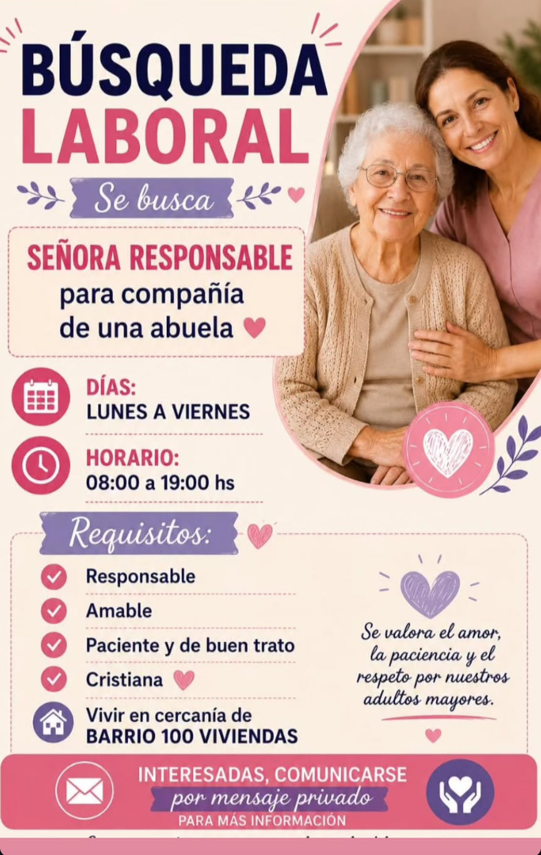 Se Busca Acompañante de Adultos en Aristóbulo del Valle