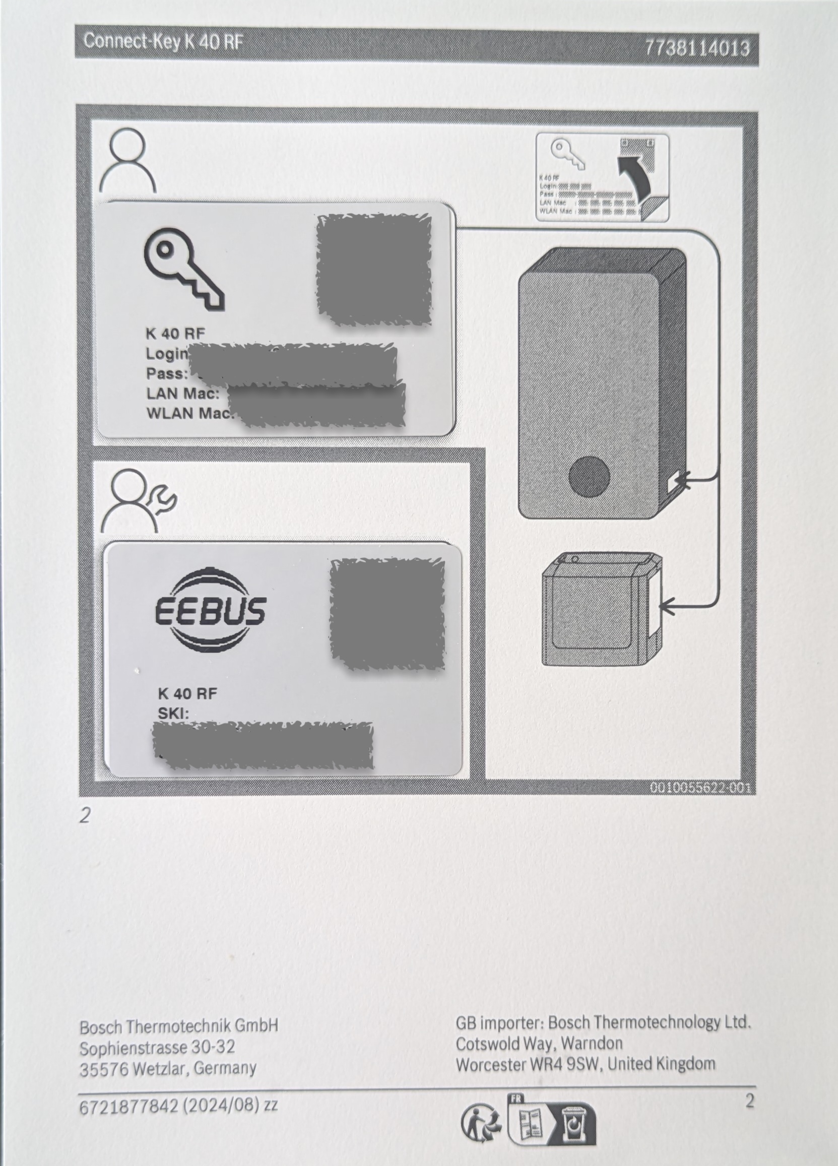 Position von Login und Pass auf dem Aufkleber des K 40 RF