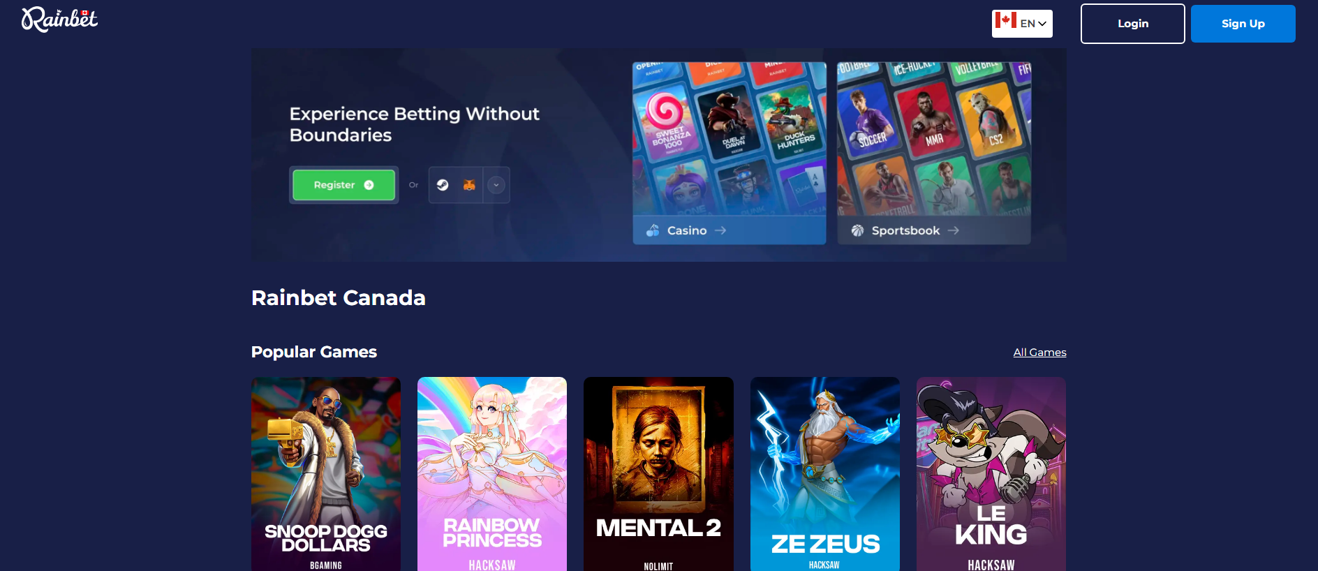 Forensic screenshot of rainbets.ca showing the phishing page layout