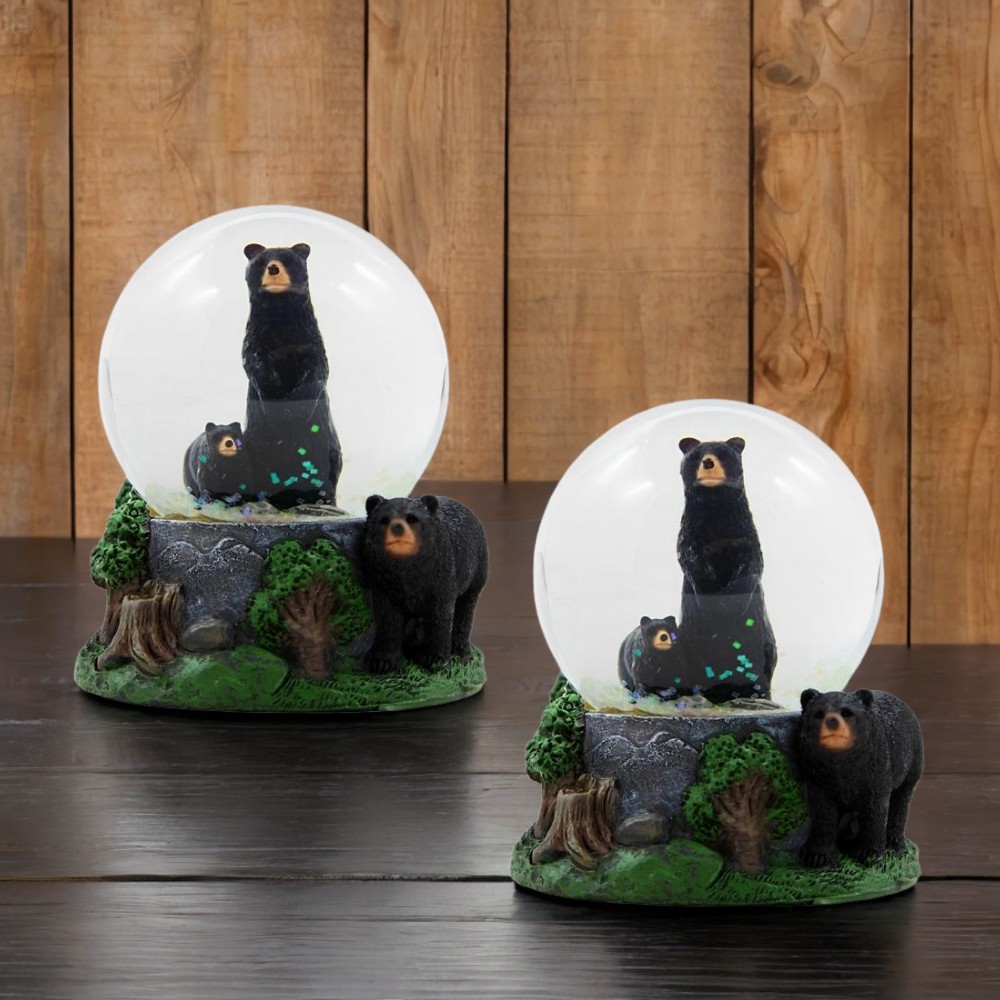 2-PC Gift Set 3.5″H Black Bear Glitter Snow Globe Ornament Home Decor Gift