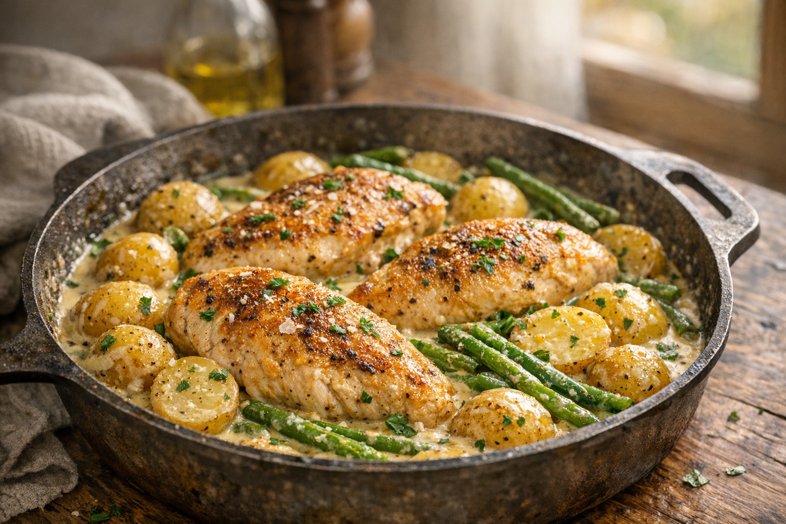 One Pan Creamy Chicken Dinner Pinterest image