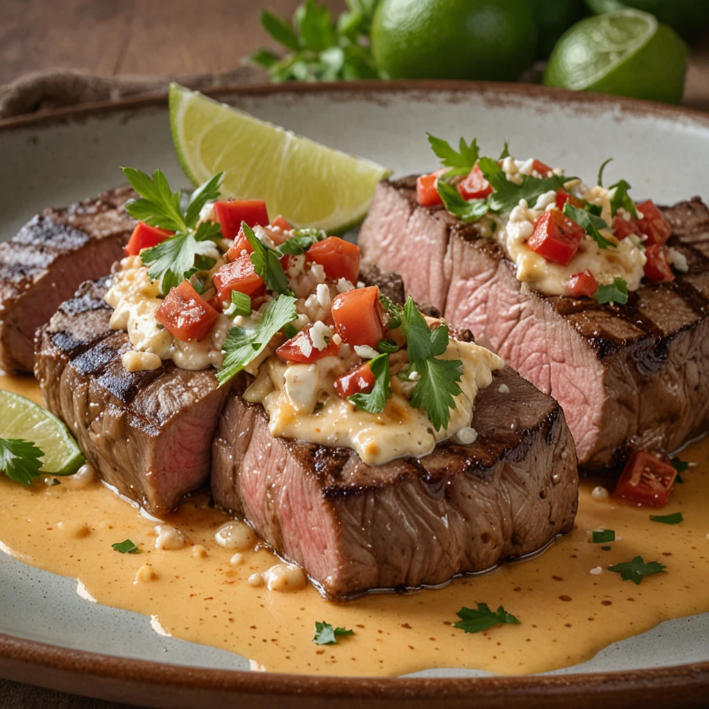 Mexican Seasoned Steaks with Chile Con Queso