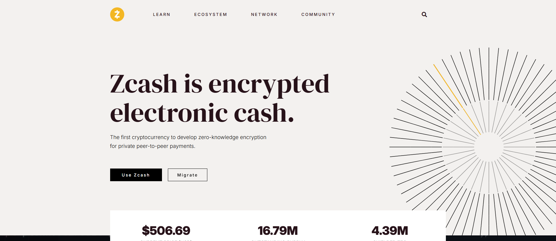 Forensic screenshot of zcash-migration.online showing the phishing page layout