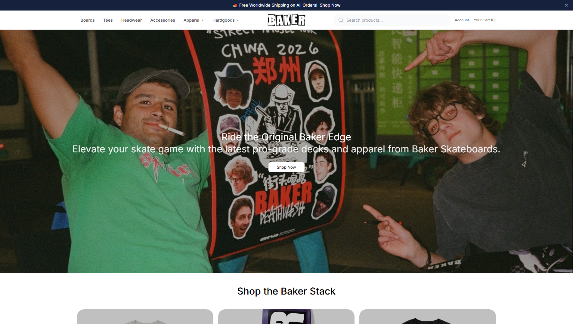 Stored capture of bakerskateboardsshop.shop