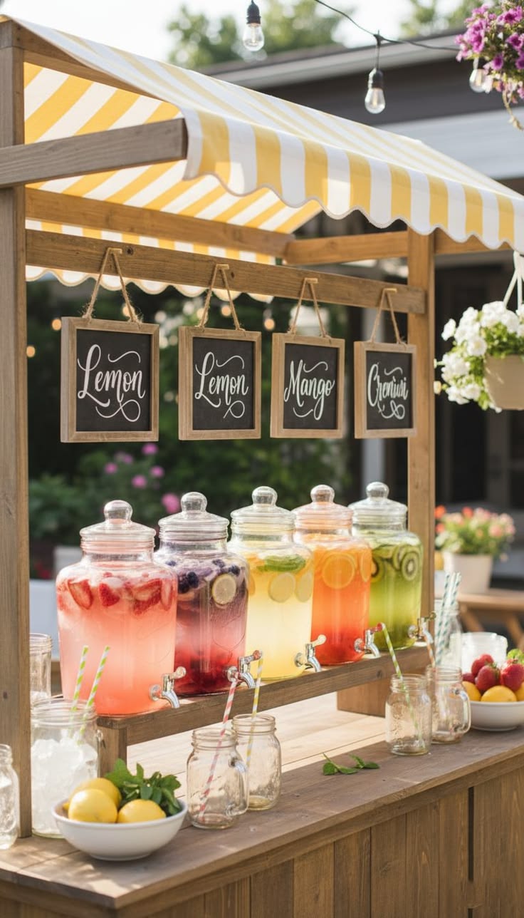 Quầy welcome drink tiệc cưới ngoài trời
