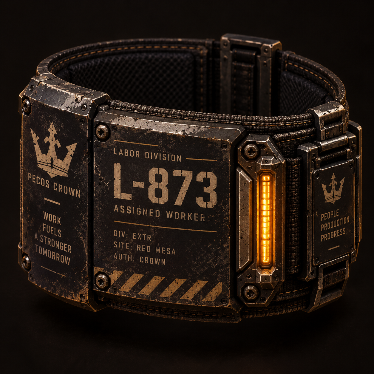 Pecos Crown demi-human work cuff used for sign in and sign out