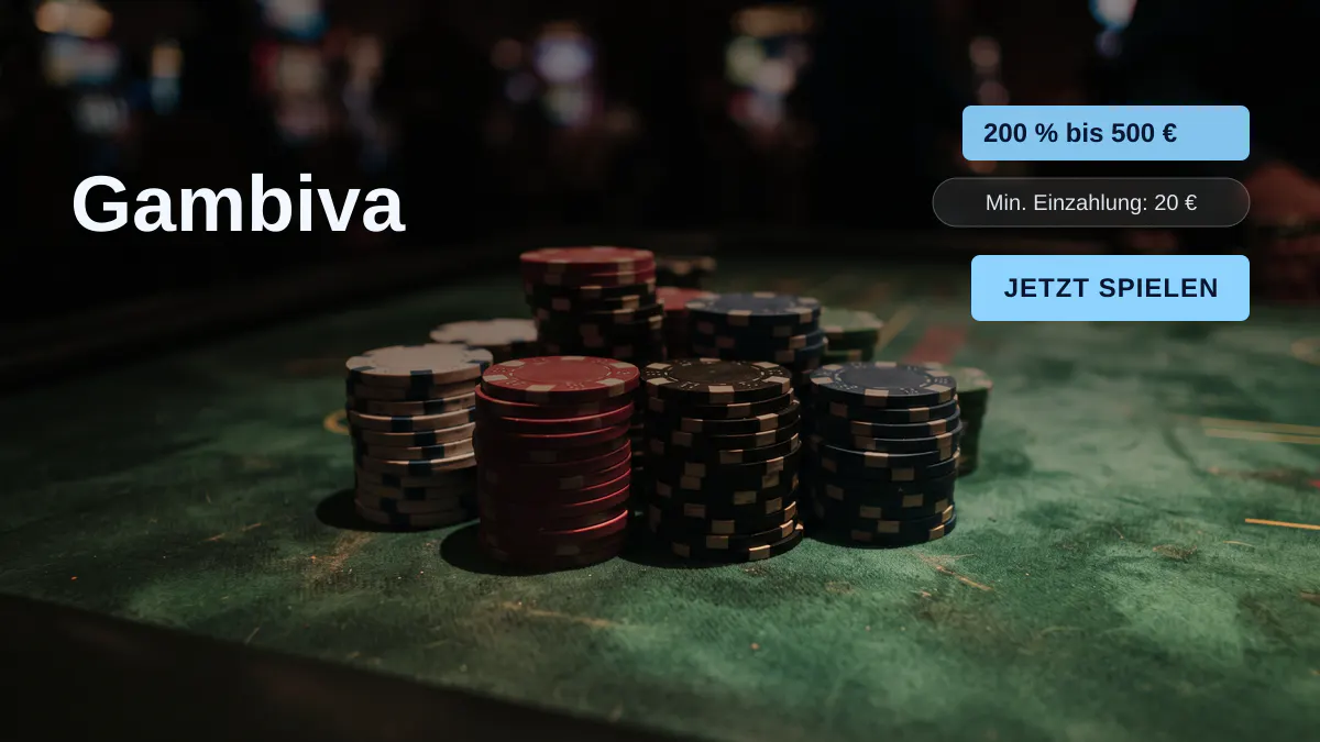 Gambiva Casino — Willkommensbonus 200 % bis 500 €, Zahlungen: Visa, Mastercard, Skrill, Neteller, Klarna