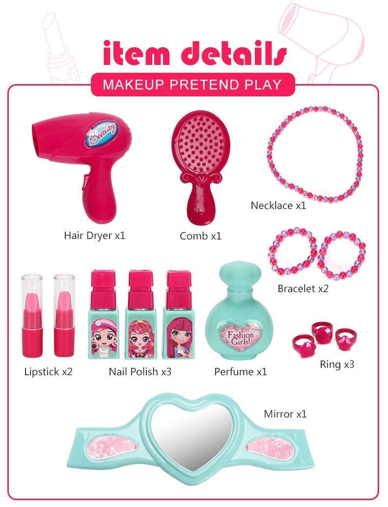 Beauty Makeup Pretend Play Toy Set for Girl with Makeup Accessories and Carry Suitcase photo 5
