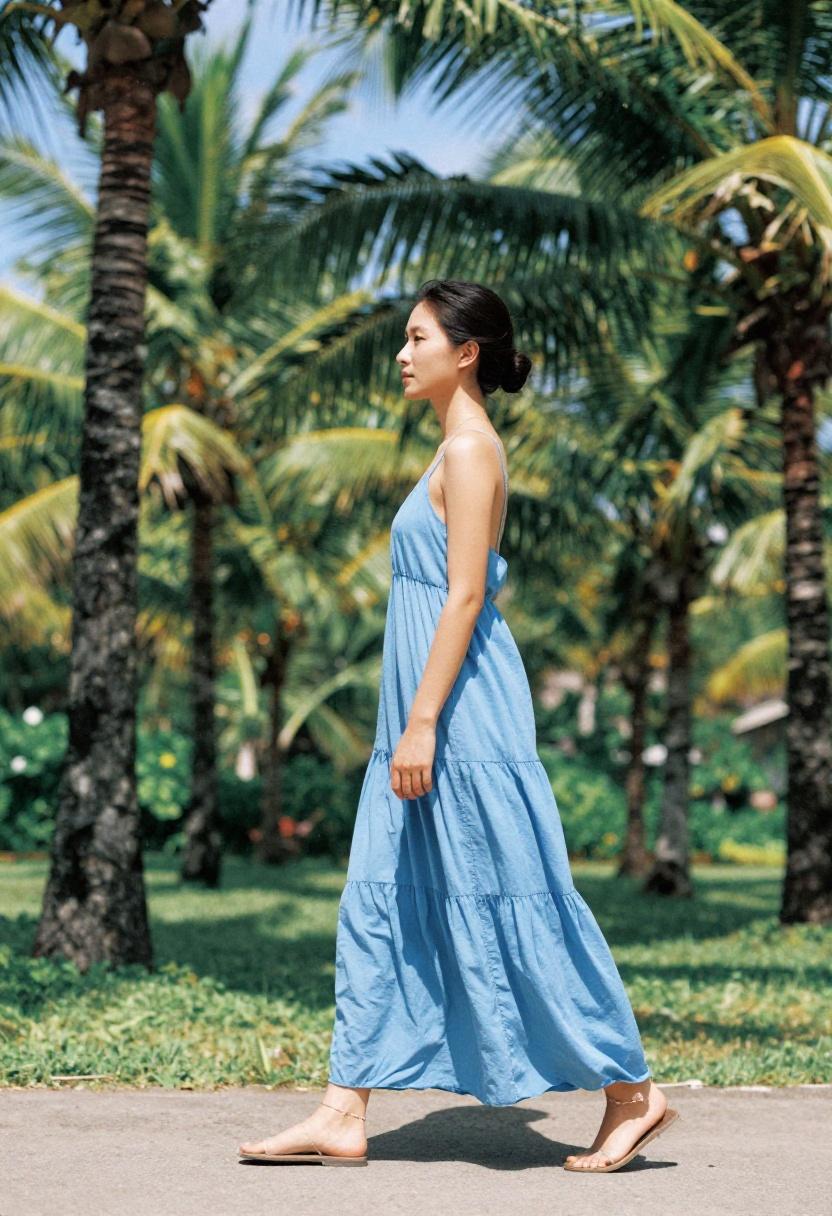 powder blue flowing maxi dress tropical spring outfit
