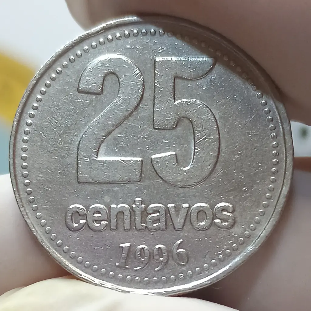 Moeda da Argentina 25 Centavos 1996 – MBC | KM#110A - Foto 3