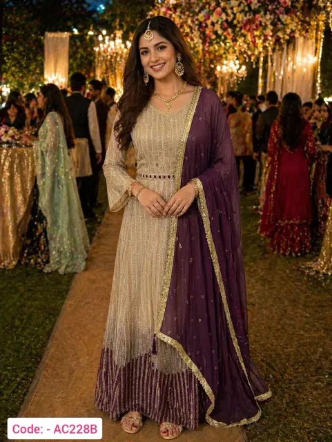 Beige color embroidered anarkali suit