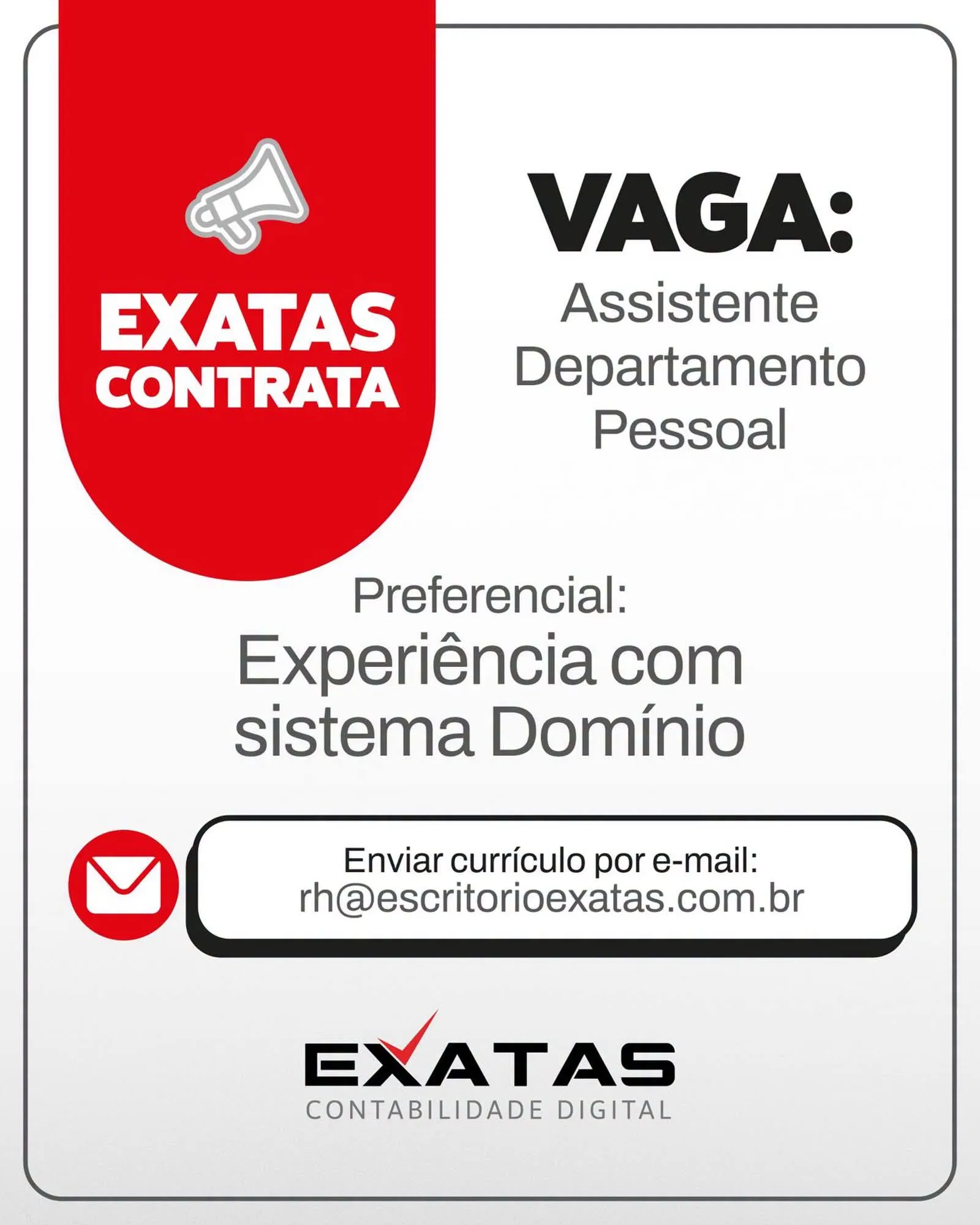 Assistente Departamento Pessoal No Exatas