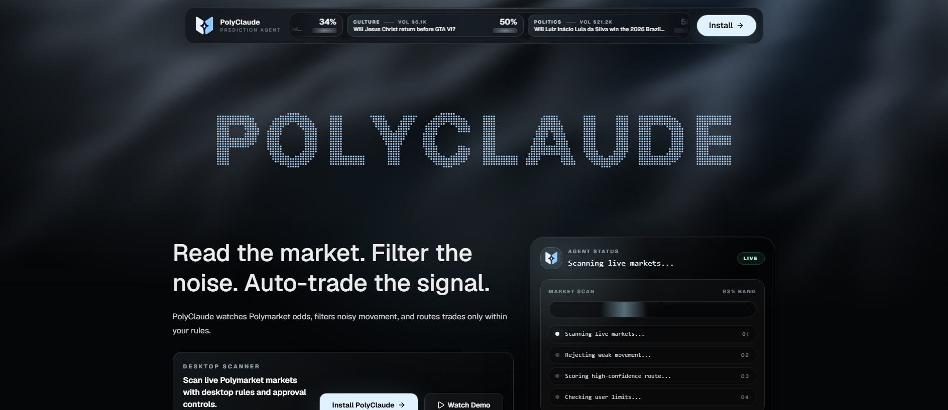 Forensic screenshot of polyclaude.lol showing the phishing page layout
