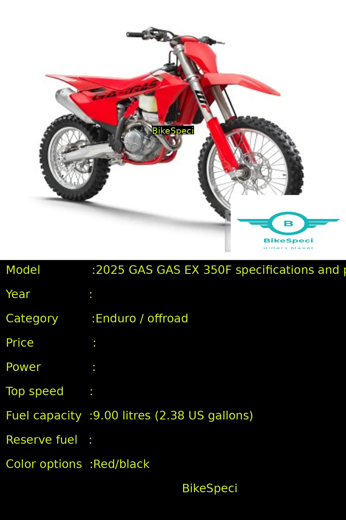 2025 GAS GAS EX 350F Specifications 2025 GAS GAS EX 350F enduro motorcycle side profile