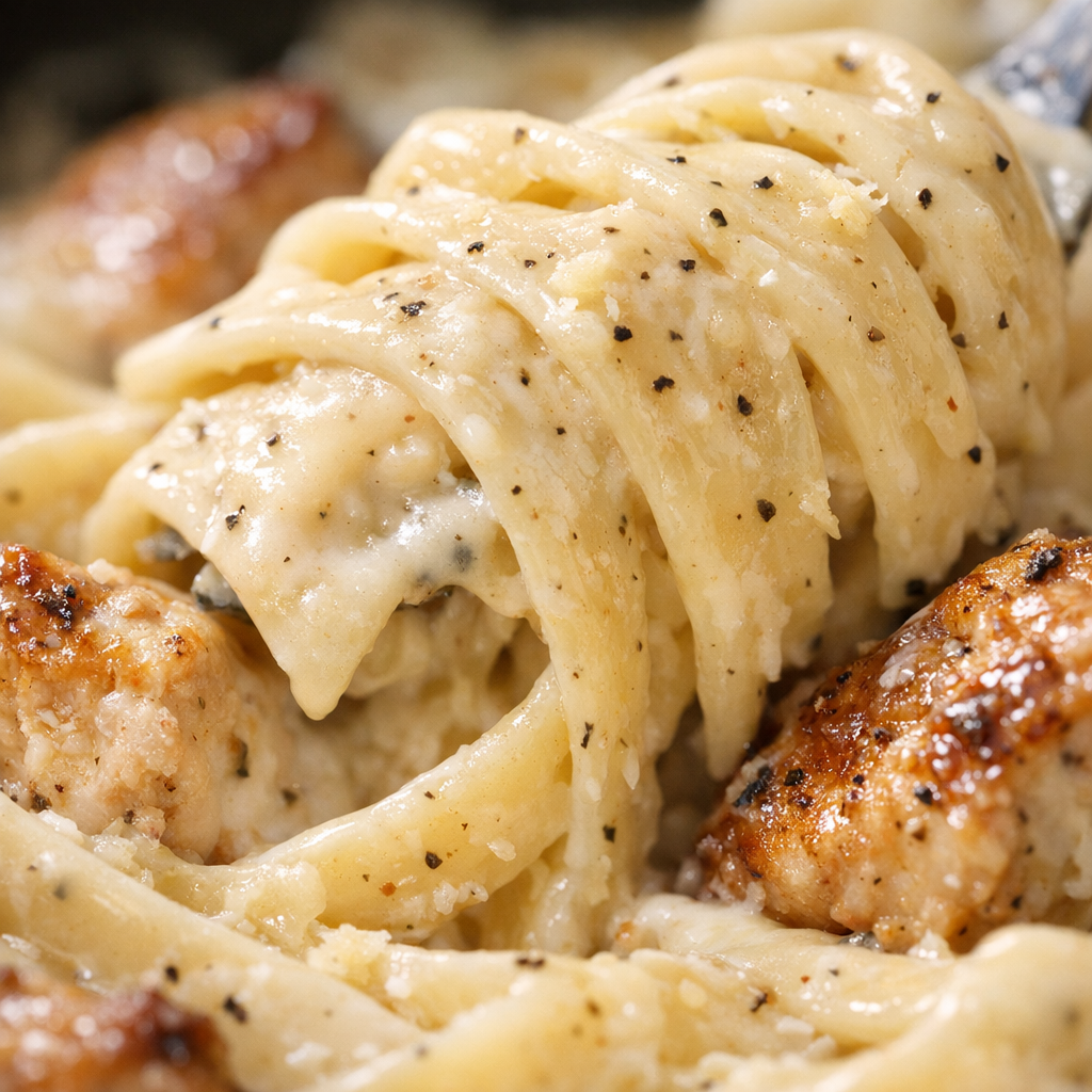 Creamy Chicken Alfredo Skillet (One-Pan Dinner) cooking process
