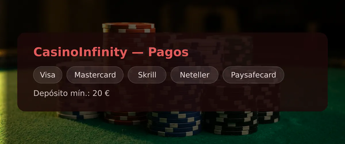 CasinoInfinity — Pagos: Visa, Mastercard, Skrill, Neteller, Paysafecard CasinoInfinity — Pagos: Visa, Mastercard, Skrill, Neteller, Paysafecard
