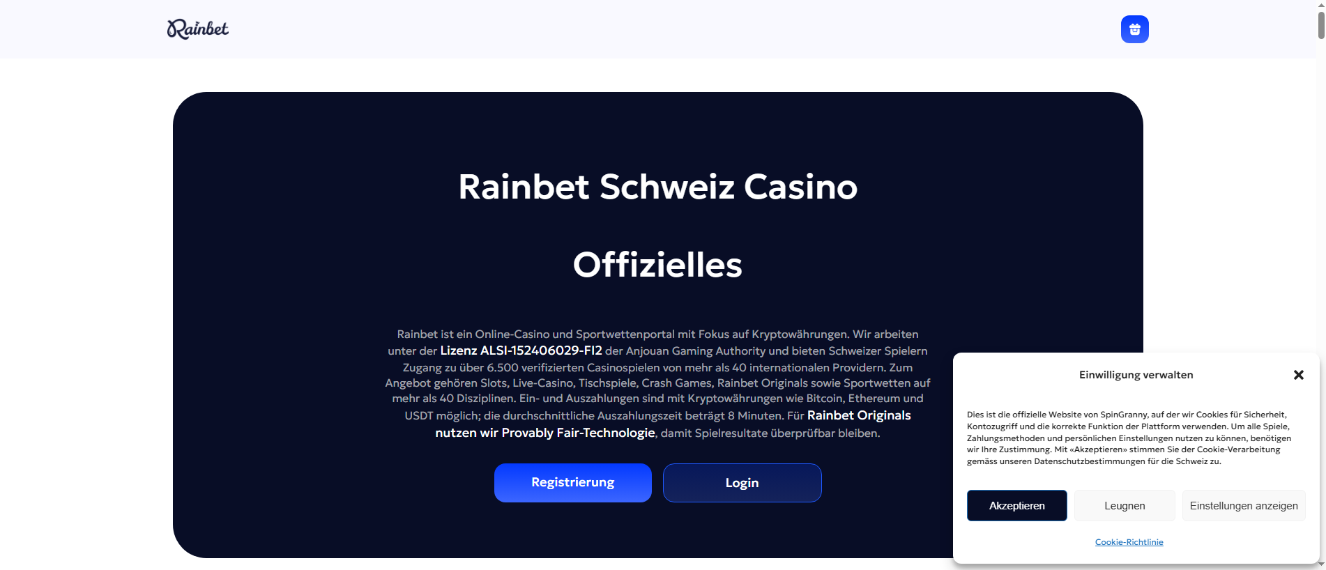 Forensic screenshot of rainbetswitzerland.ch showing the phishing page layout