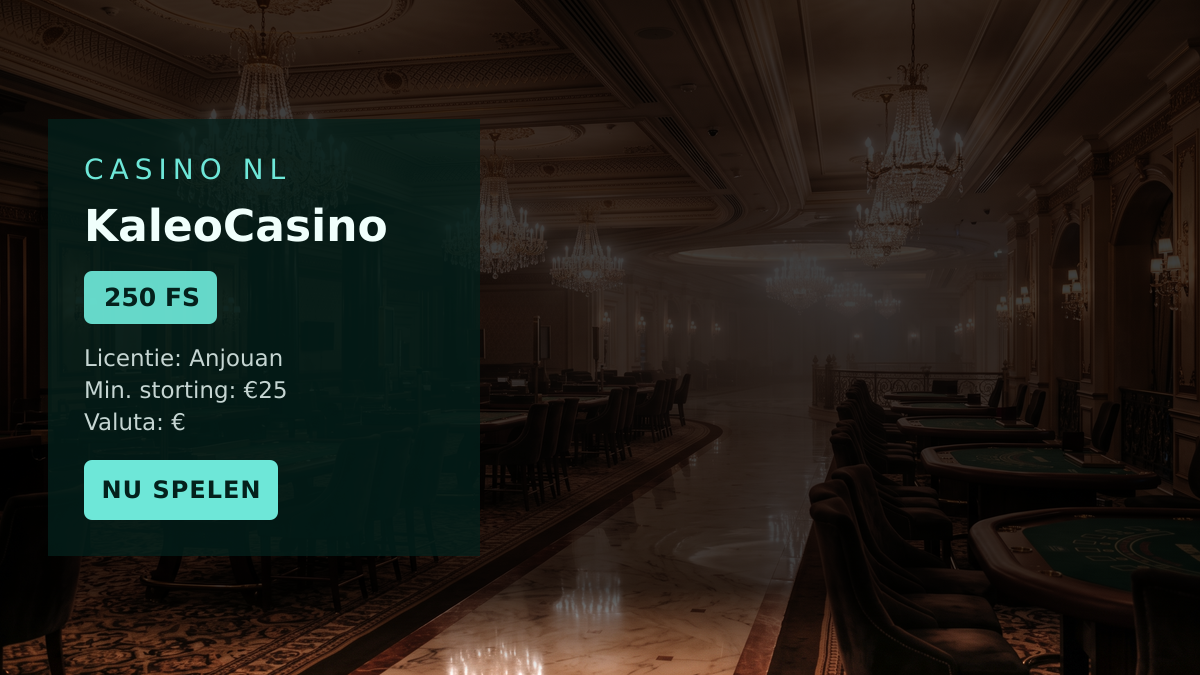 KaleoCasino — welkomstbonus 125% casinobonus op de eerste storting tot €75 + 250 FS, betalingen: Visa, Mastercard, Skrill, Bitcoin, Ethereum