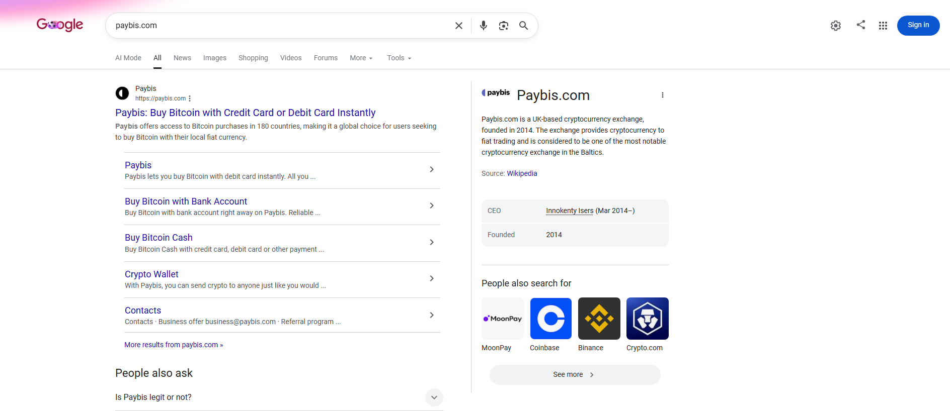 Screenshot of paibis.com