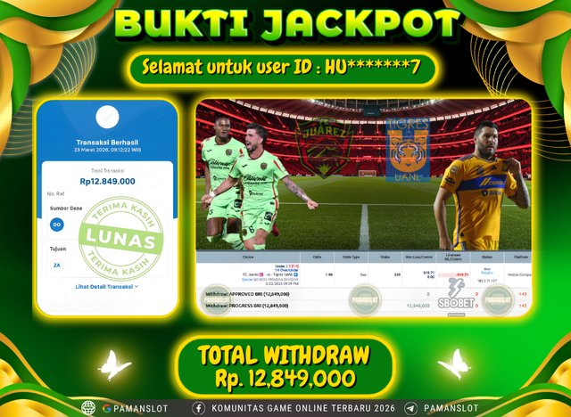 Selamat kepada Member PAMANSLOT Game SBO - Soccer Sportsbook : HU*******7