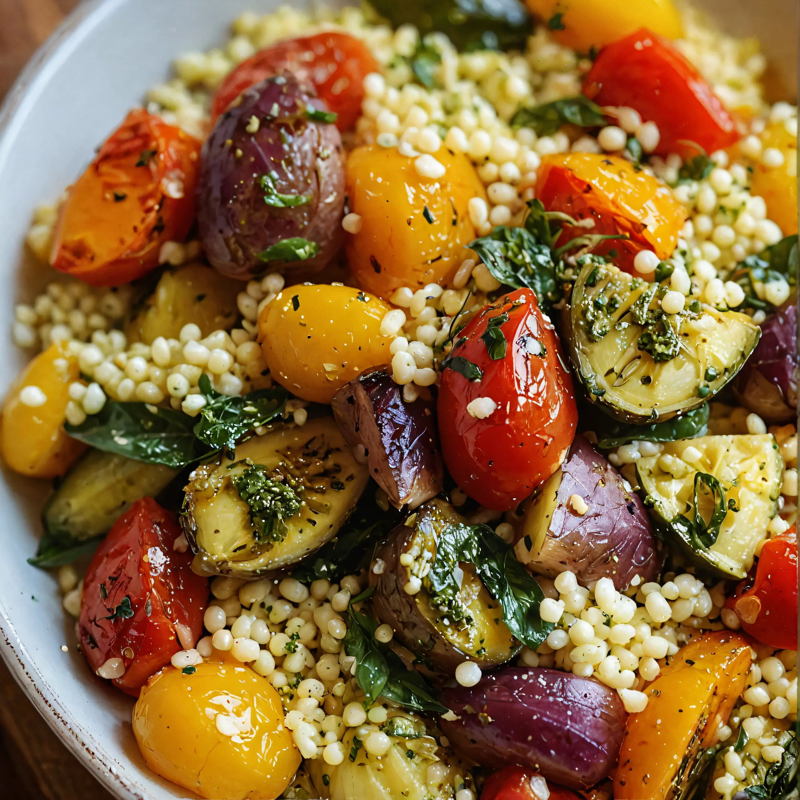 Roasted Vegetable Pesto Couscous Dish