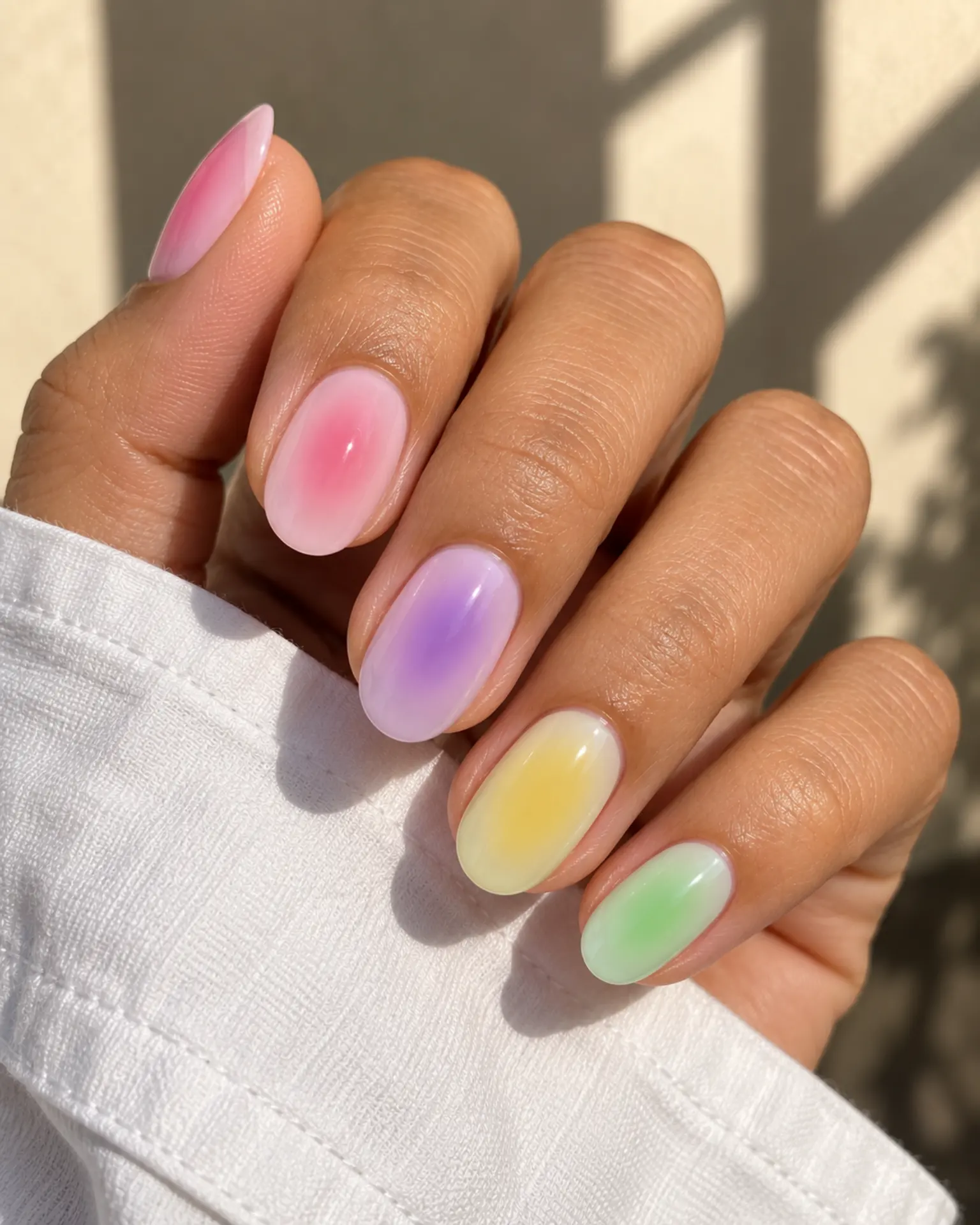 Easter Tonal Aura Fade manicure inspiration for Easter nail ideas