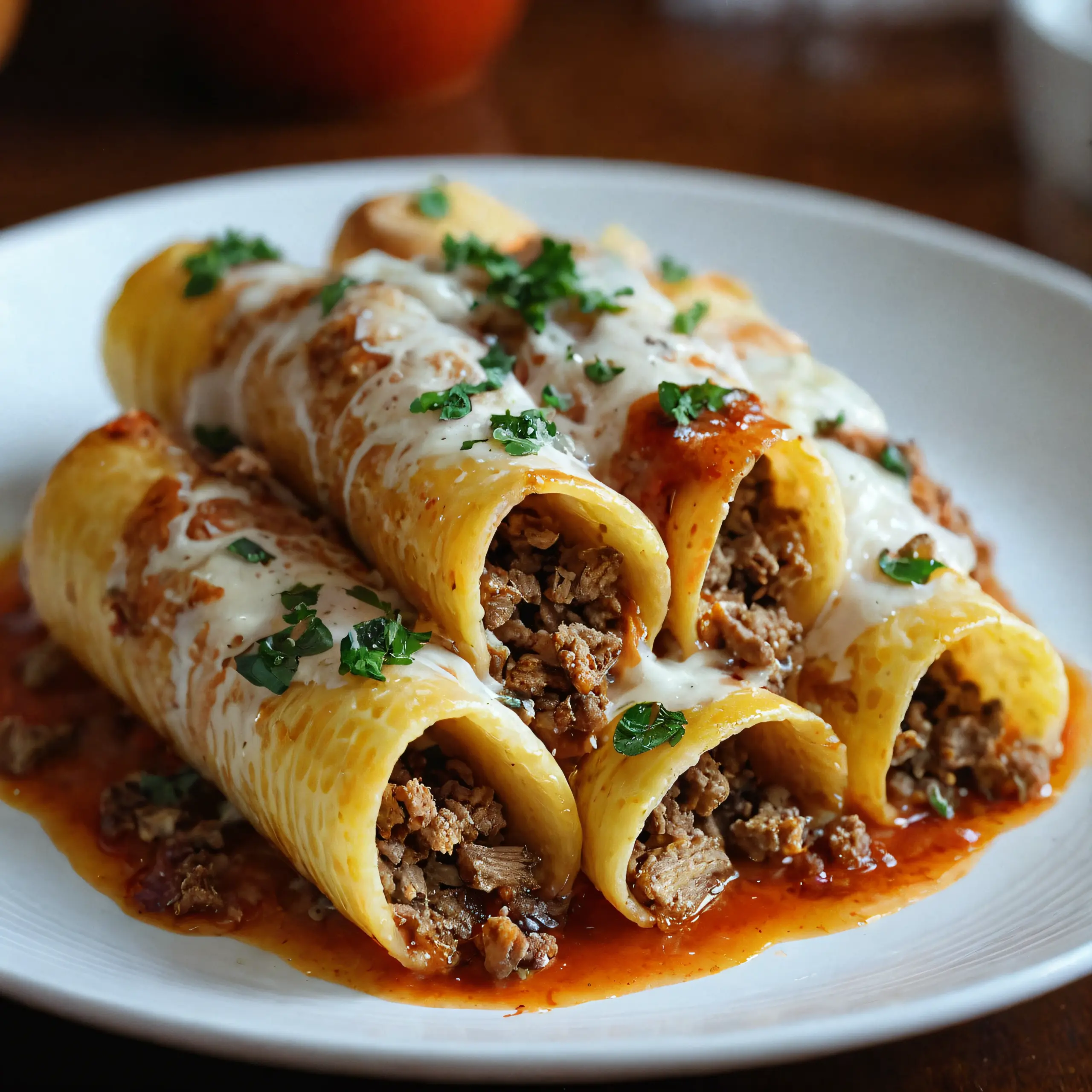 Stuffed Pasta Tubes with Beef and Cheese