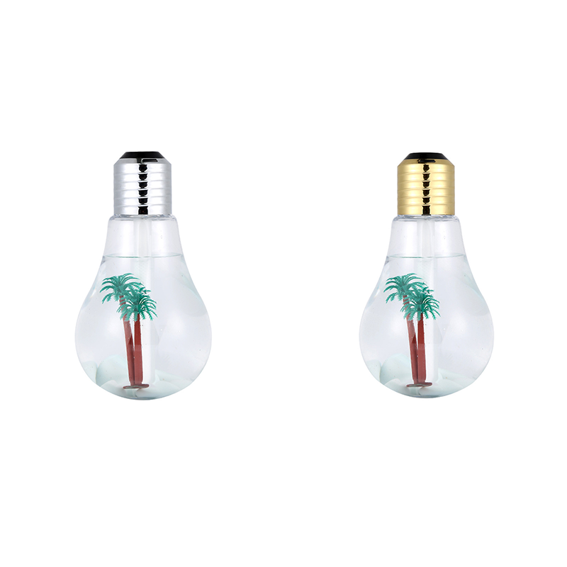2-piece Golden and Silvery Bulb-Shaped Mini Humidifier – 400ml Ultrasonic Air Moisturizer with 7-Color LED Night Light & Silent Operation – Desktop Decor for Bedroom, Office & Nursery