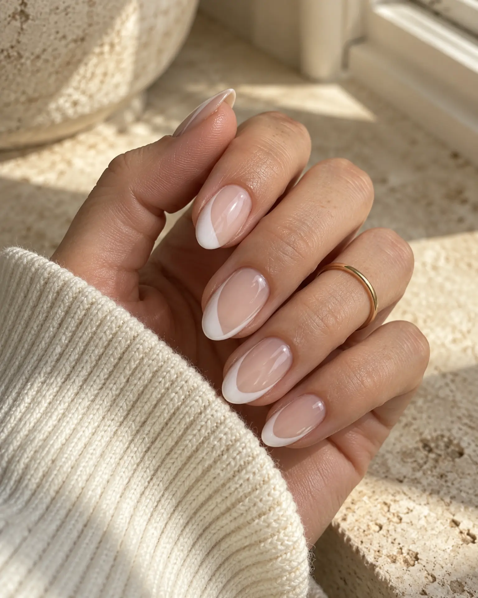 White Side-French Sweep manicure inspiration for white nail ideas
