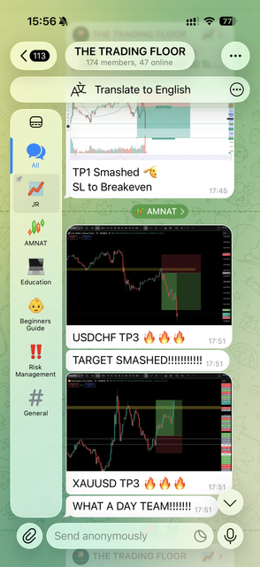 Signal posted in the JR Trades Telegram channel with entry, stop loss and take profit