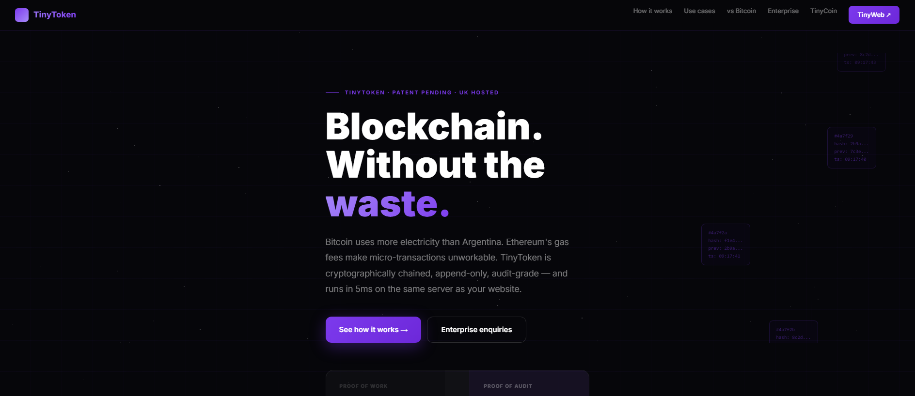 Forensic screenshot of tiny-token.uk showing the phishing page layout
