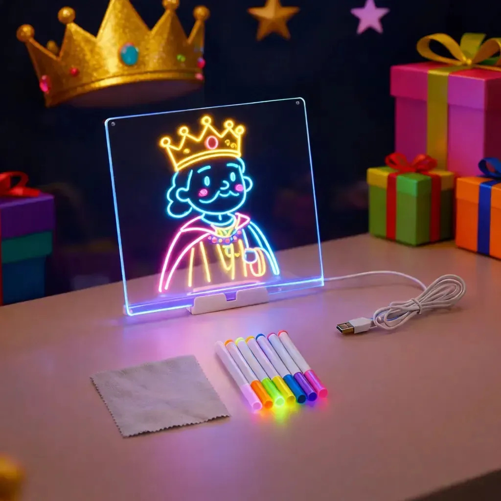 Pizarra m&aacute;gica LED acr&iacute;lica luminosa con dibujo de colores