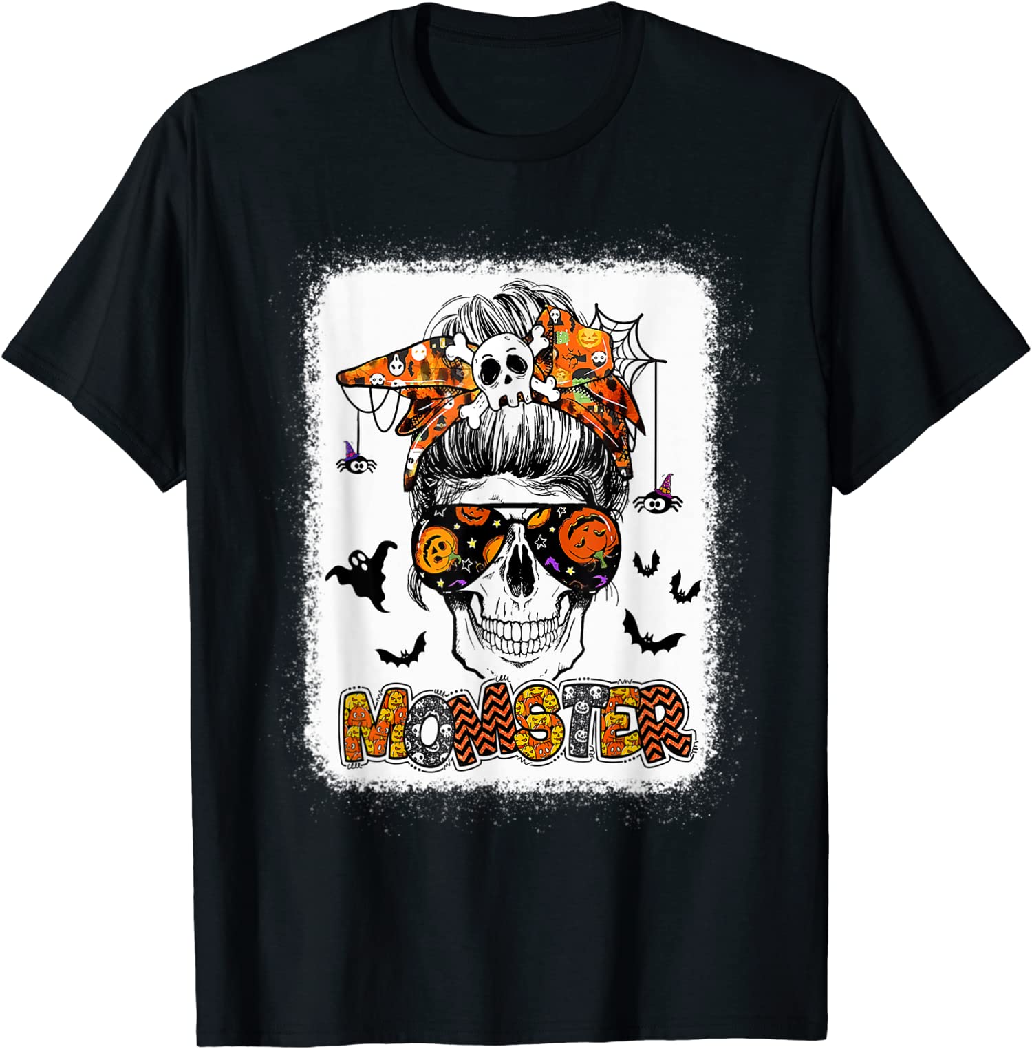 Momster Halloween Skull Mom Messy Hair Bun Costume Unisex T-Shirt
