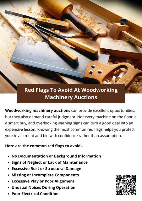 Avoiding red flags at woodworking machinery auctions isn’t about finding perfect machines; it’s about recognizing risk before it becomes costly. Careful inspection, critical listening, and attention to maintenance clues help separate dependable equipment from future problems. When you know what to avoid, you place bids based on insight rather than optimism, leading to smarter purchases and more reliable shop performance. To know more visit here https://www.auctionmasters.com/industries/woodworking-cabinet-shop
