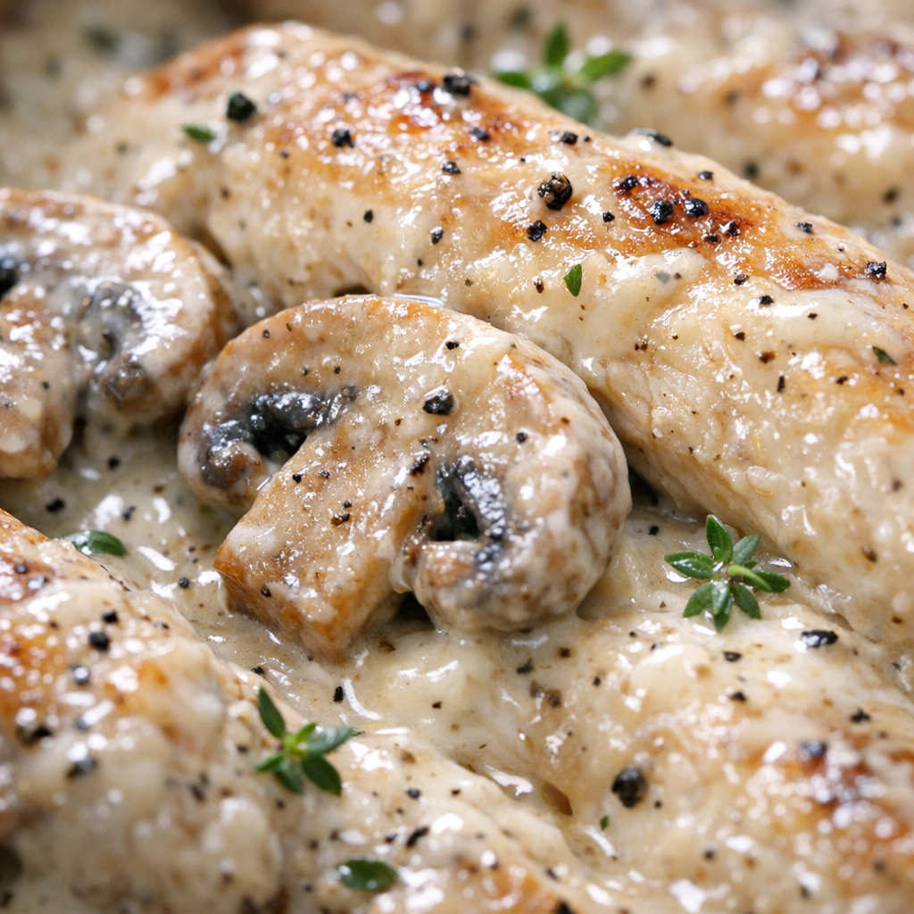 Creamy Chicken and Mushroom Skillet (Easy Dinner) cooking process