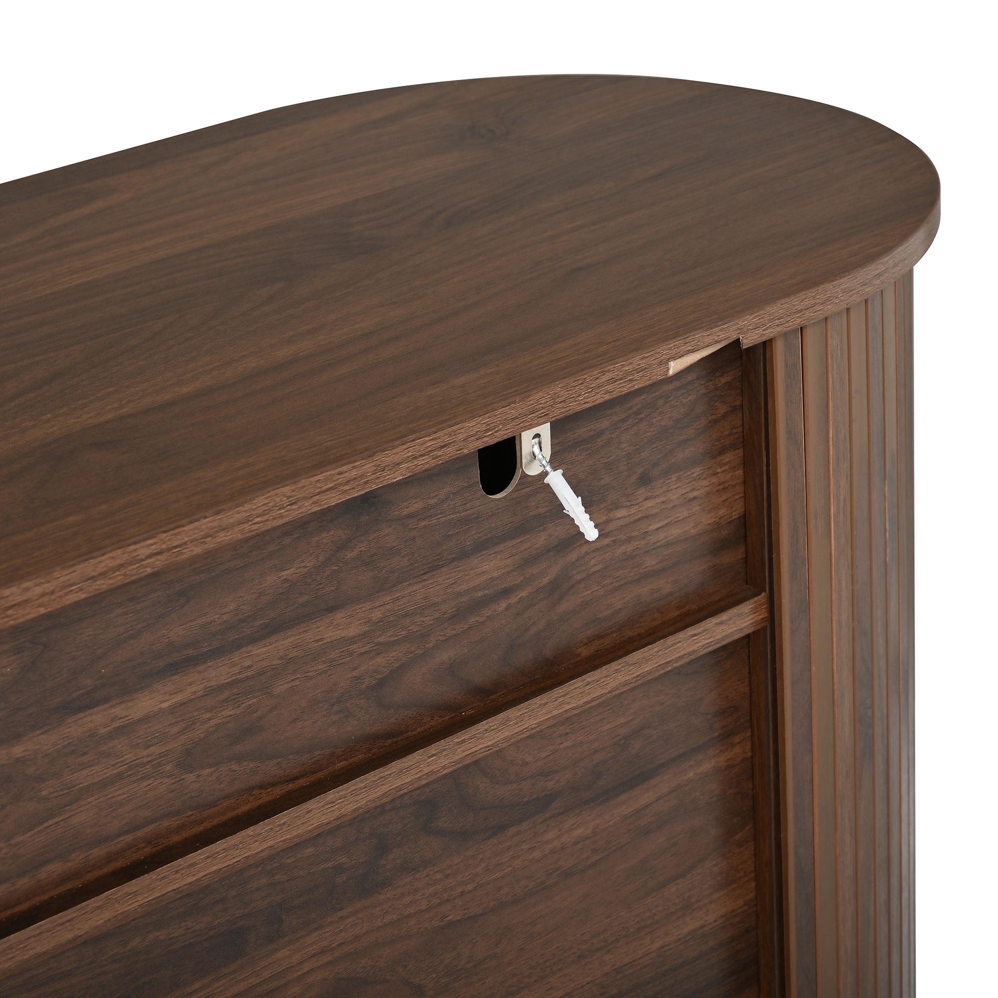 Buffet Noyer, 3 Portes, Rangement, Design Moderne, Angles Arrondis, Structure Robuste - 140x40x78cm - Salon et Salle à Manger 5