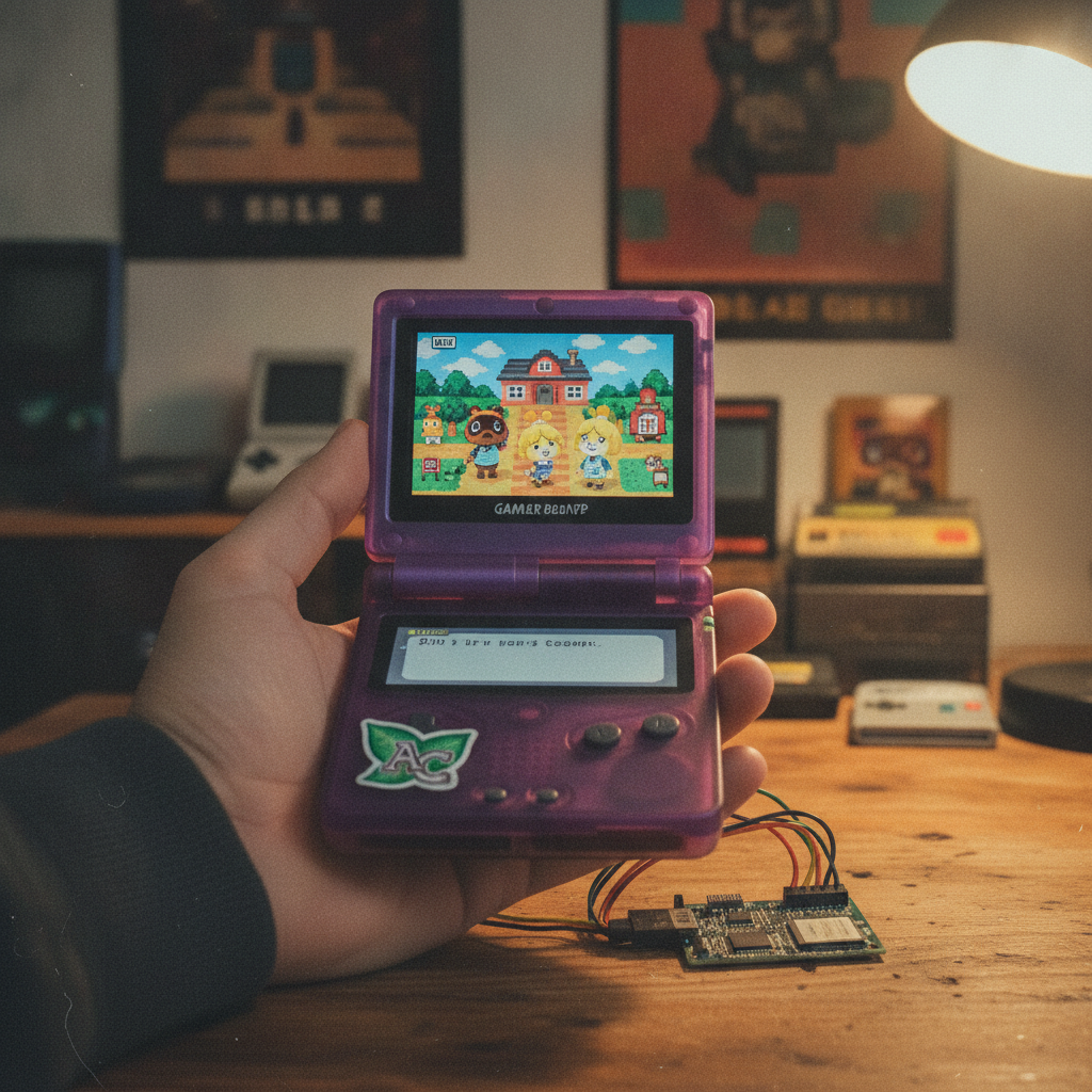 A handheld device displaying Animal Crossing