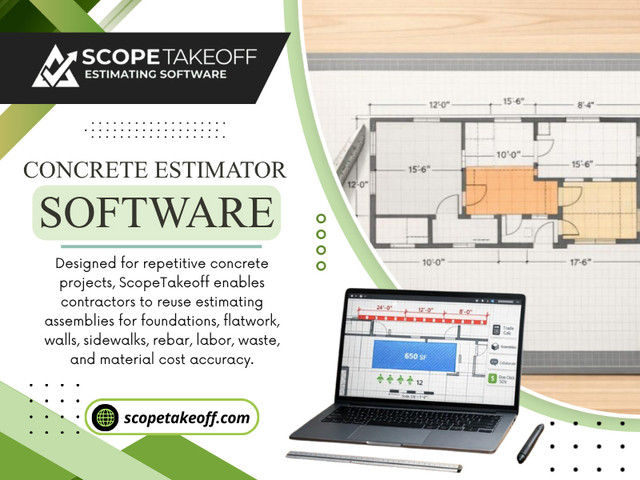 Using Concrete contractor estimating software encourages greater consistency by creating structured estimating workflows. This provides advantages such as: Standardized calculations, Organized project templates, Easier estimate reviews, Improved team collaboration. Consistency becomes especially valuable as businesses continue growing.

For more info visit here: https://scopetakeoff.com/blog/concrete/best-concrete-estimating-software/

Read our blogs:
https://scopetakeoff.wordpress.com
https://scopetakeoff.tumblr.com
https://scopetakeoff.weebly.com
https://scopetakeoff.mystrikingly.com/blog/flooring-estimating-software

More Links:
https://beacons.ai/scopetakeoff
https://www.behance.net/scopetakeoff
https://www.goodreads.com/scopetakeoff