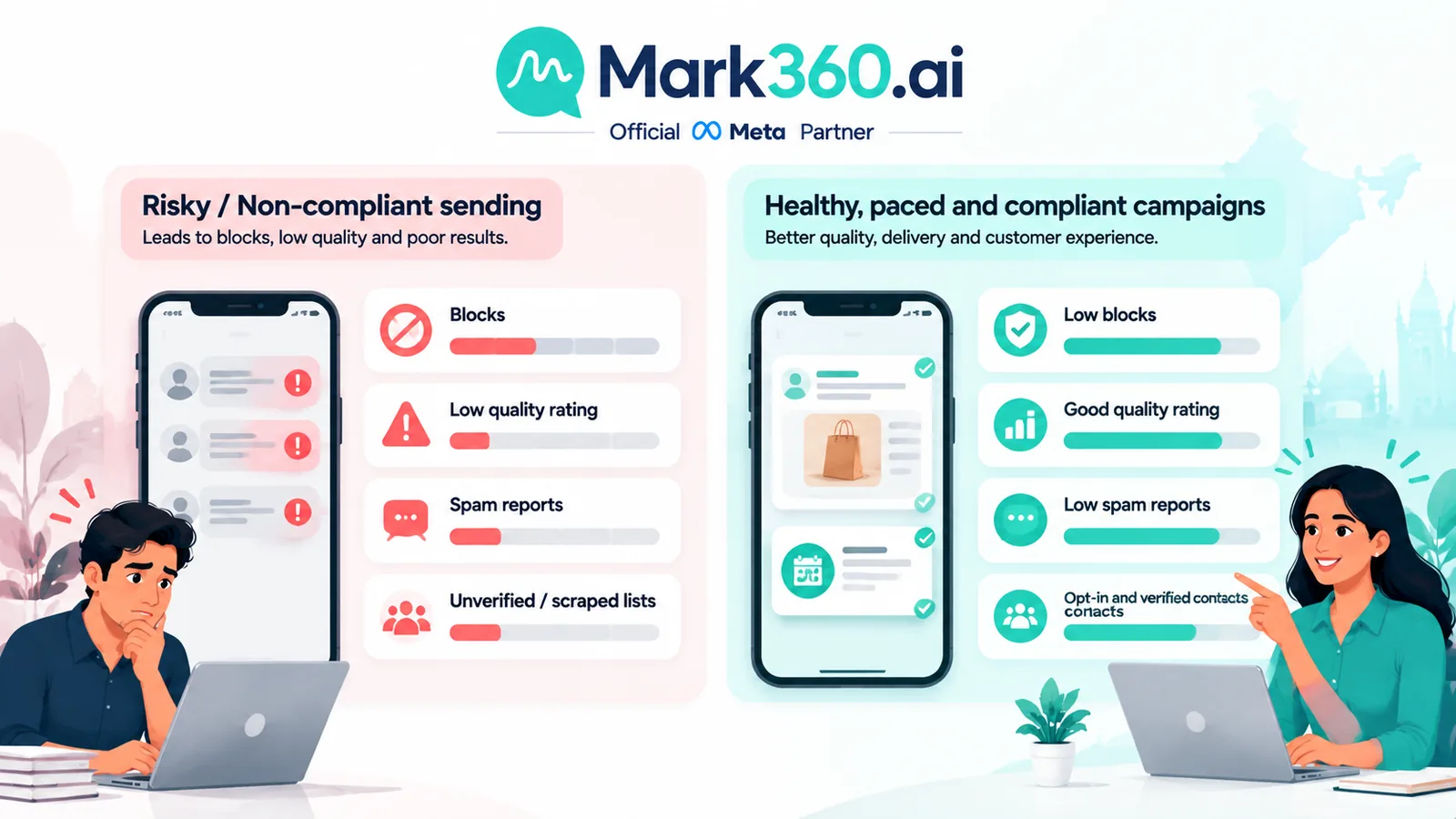 Quality rating and ban patterns for bulk WhatsApp