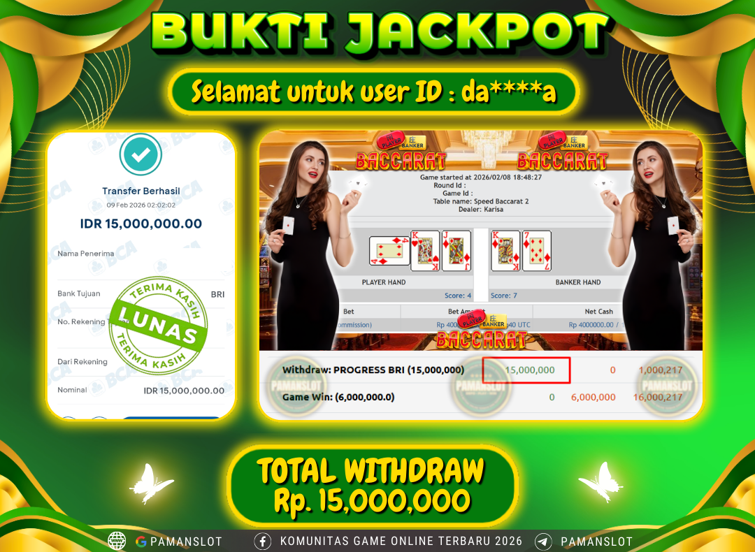 PAMANSLOT JACKPOT Game  Live Games PP-Baccarat Rp.15,000,000- LUNAS