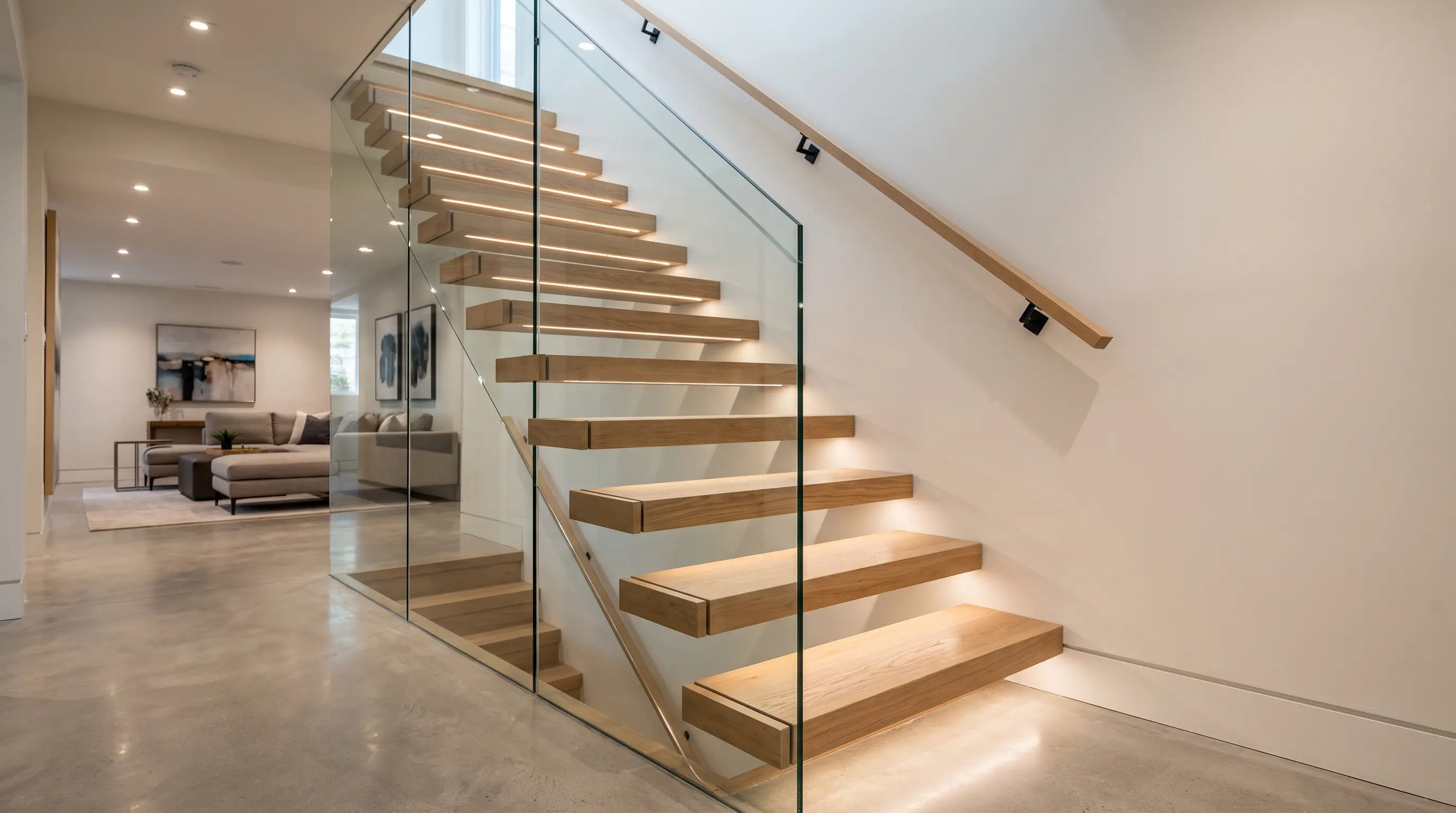Glass Panel Railings Basement Staircase