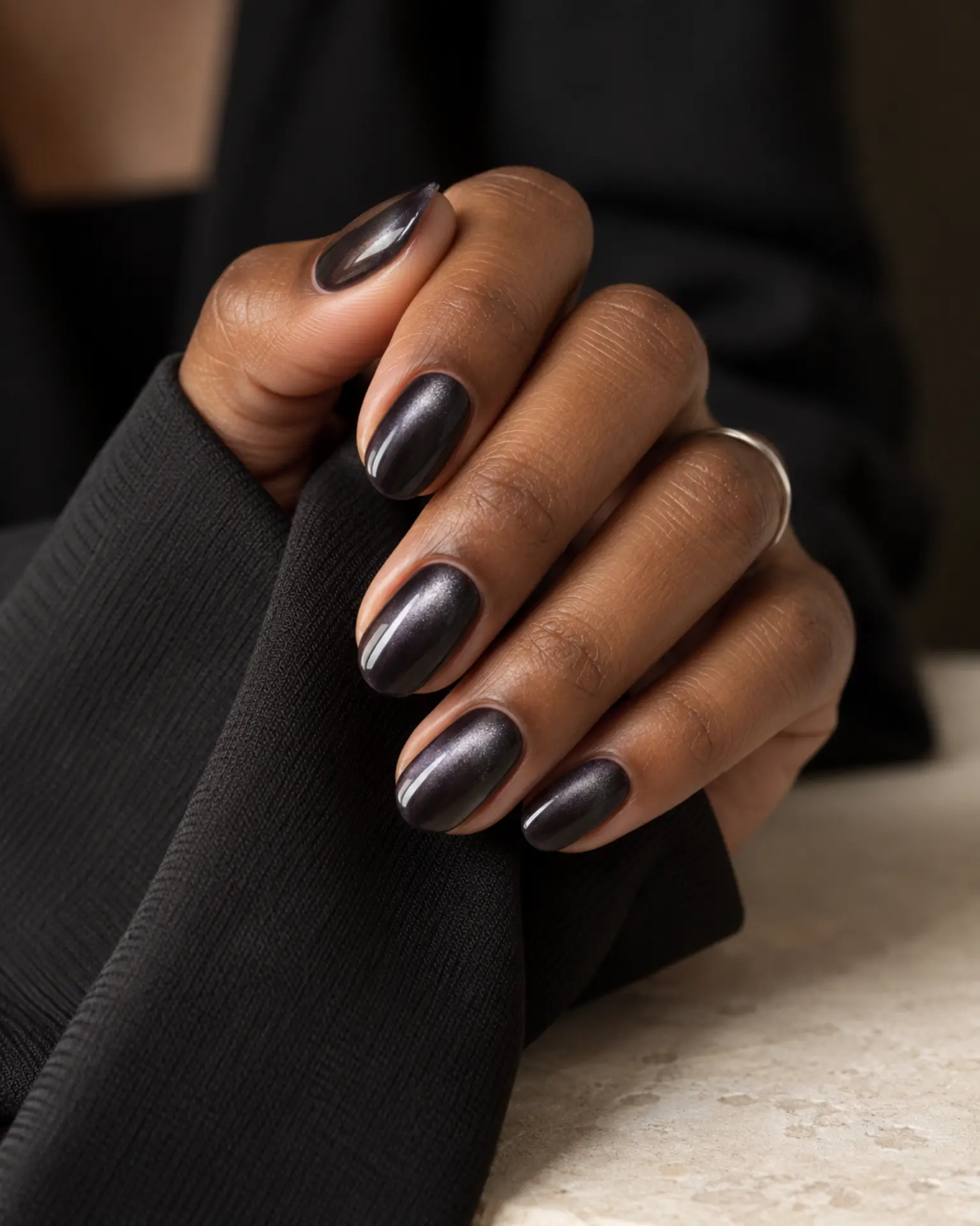 Black Glazed Pearl Veil manicure inspiration for black nail ideas