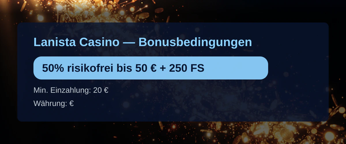 Lanista Casino — Bonusbedingungen: 50% risikofrei bis 50 € + 250 FS