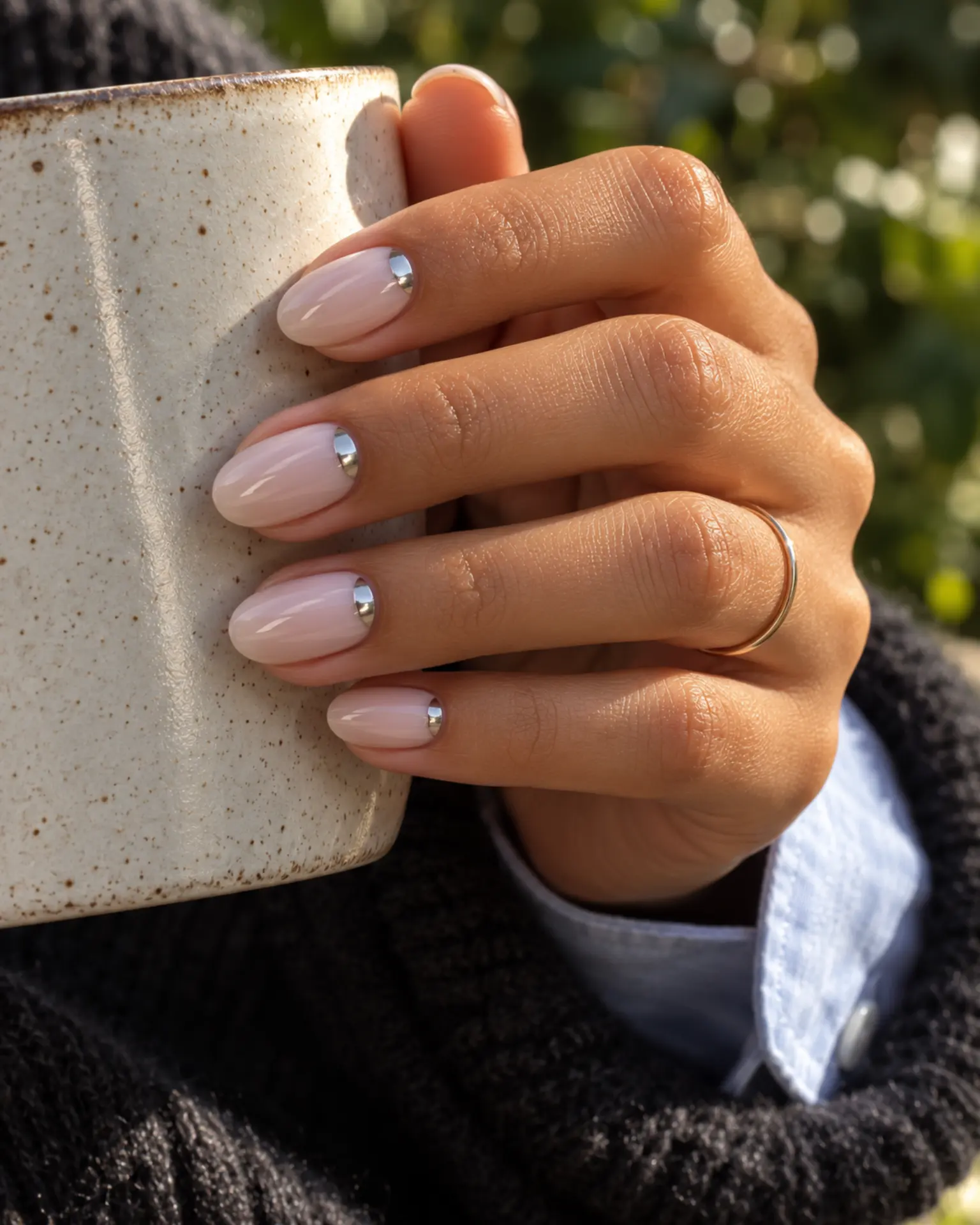 Winter Half-Moon Detail manicure inspiration for winter nail ideas