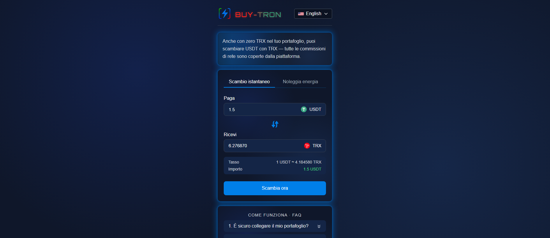 Forensic screenshot of buy-tron.ch showing the phishing page layout