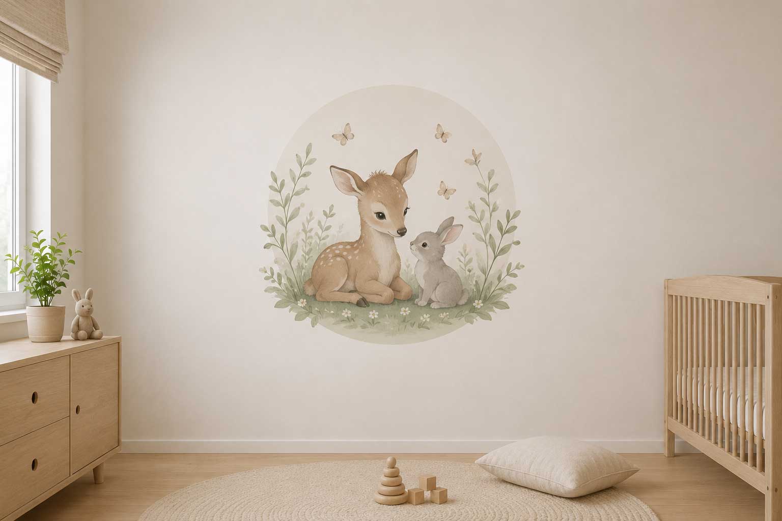 Circular deer and rabbit mural