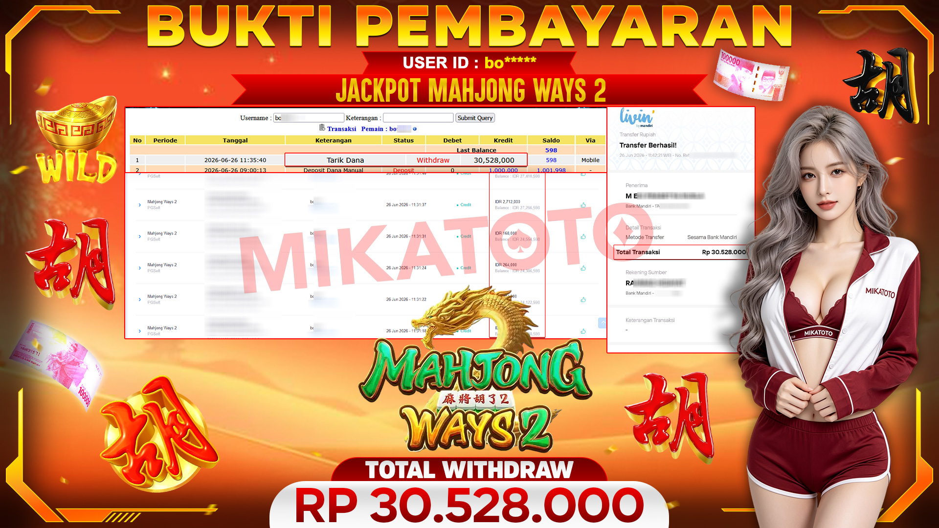🏆 SELAMAT KEPADA PEMENANG JACKPOT DI Mahjong Ways 2  - PGSoft 30,528,000🏆