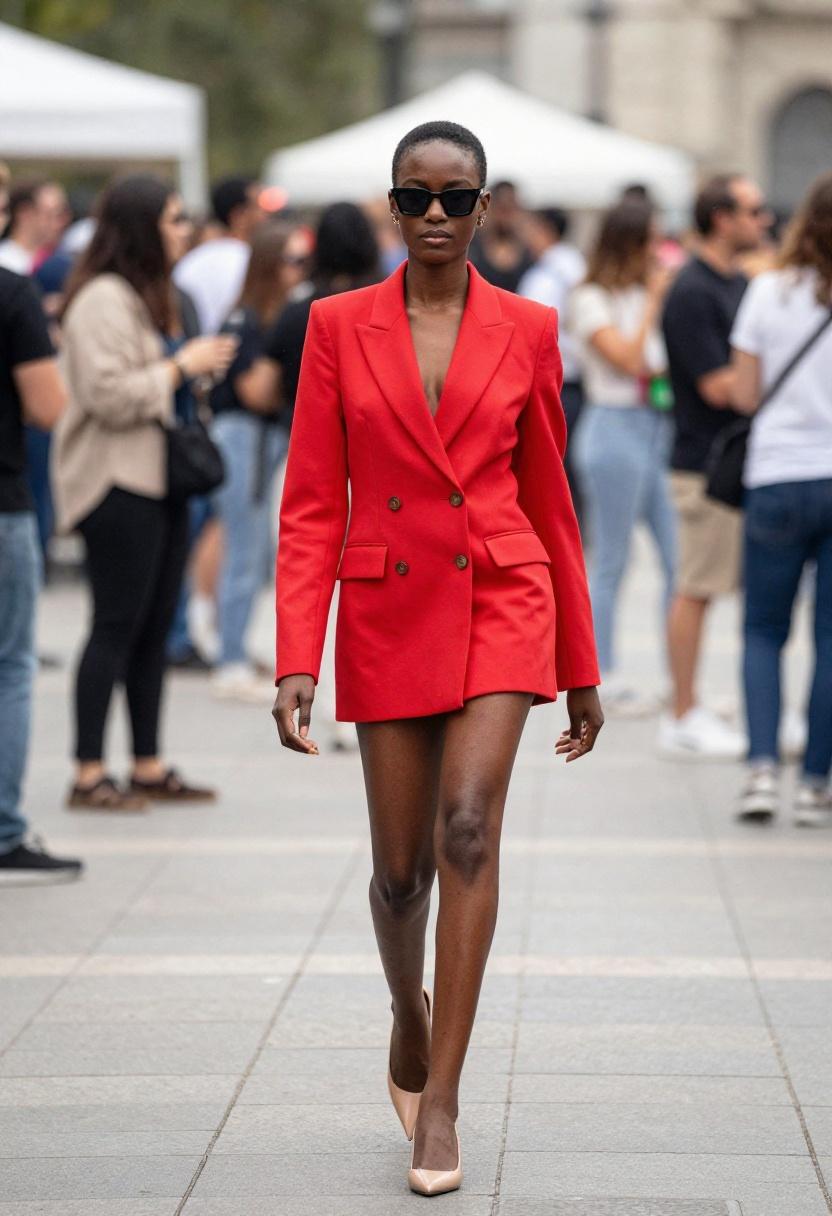 Crimson blazer dress confident modern city hall elopement look